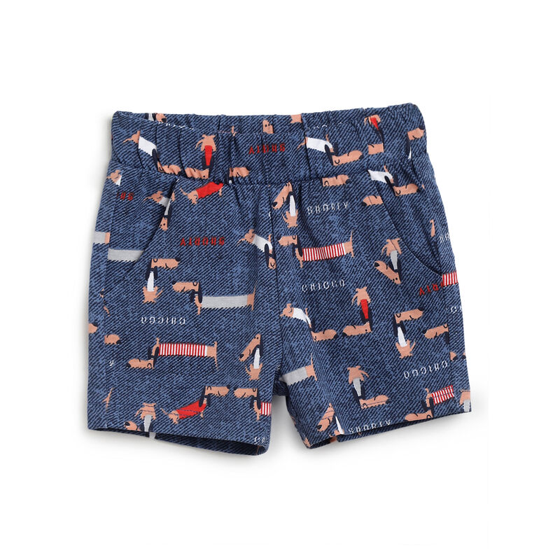 Boys White and Blue Printed Outfit with Short Pants image number 2